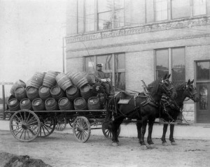 Horse-drawn wagon carried Fauerbach's Beer in Madison, Wisconsin (circa 1886)